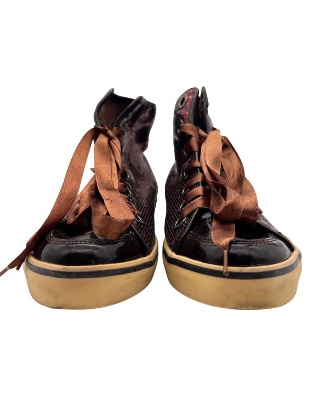 True Religion Sequin High Top Sneakers Womens Size 9.5 Burgundy Patent Leather - Picture 6 of 15